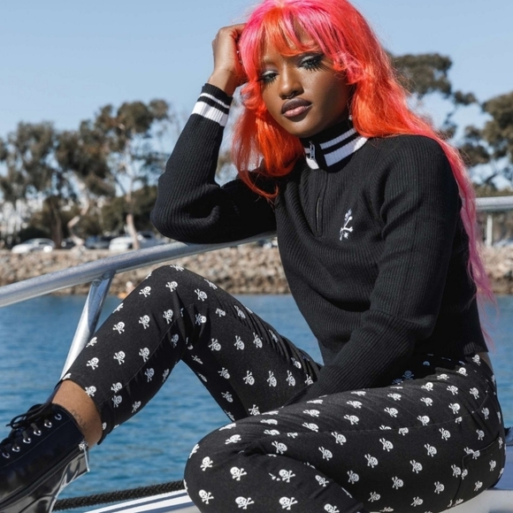 Killstar Wretched Zip-Up Sweater – Black Cotton Blend, Skull Embroidery Size XS - Picture 4 of 5